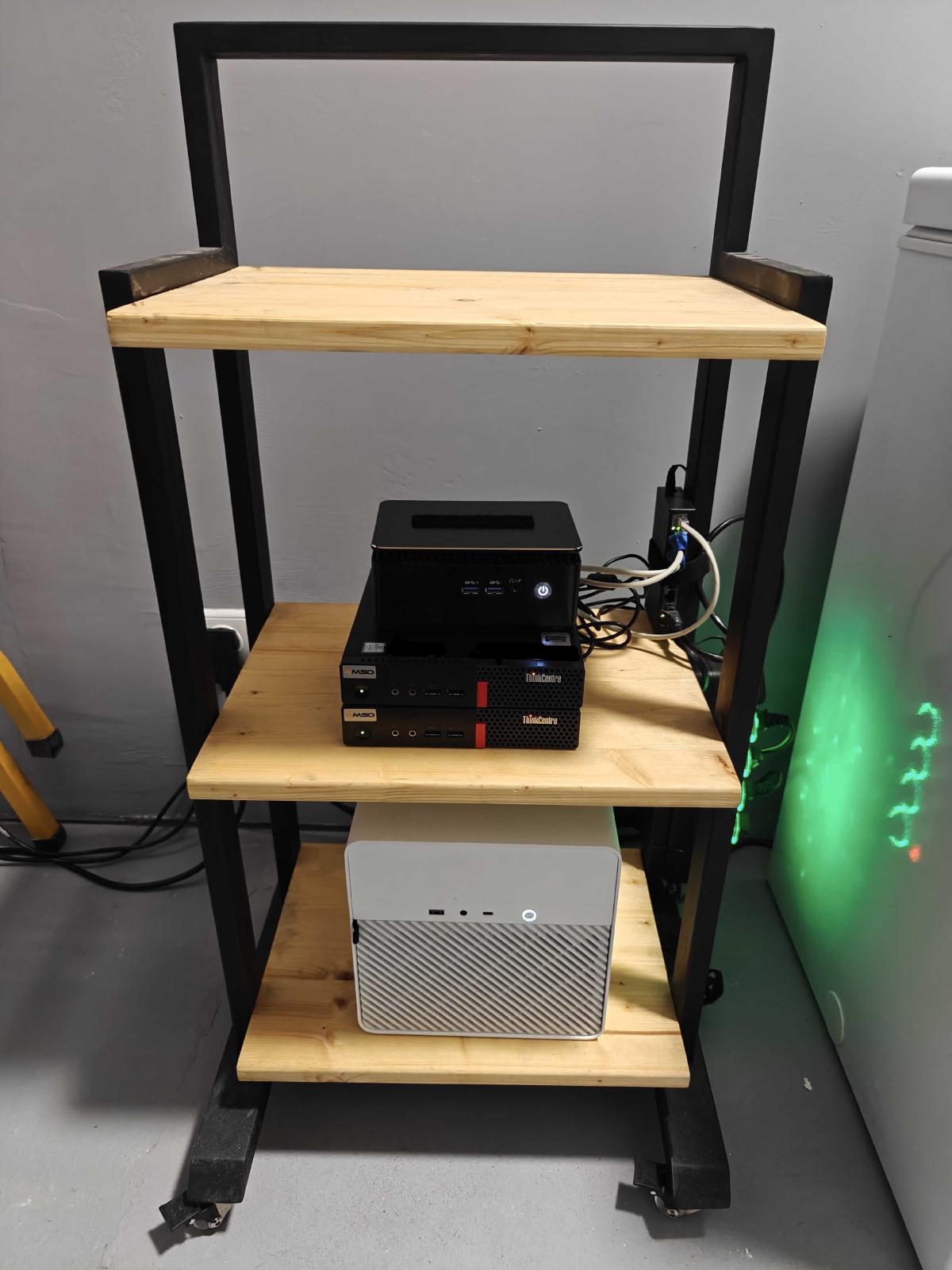 The custom rack with hardware on it